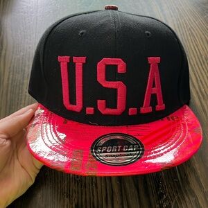 U.S.A. SnapBack Hat Pink Bill Pink Lettering